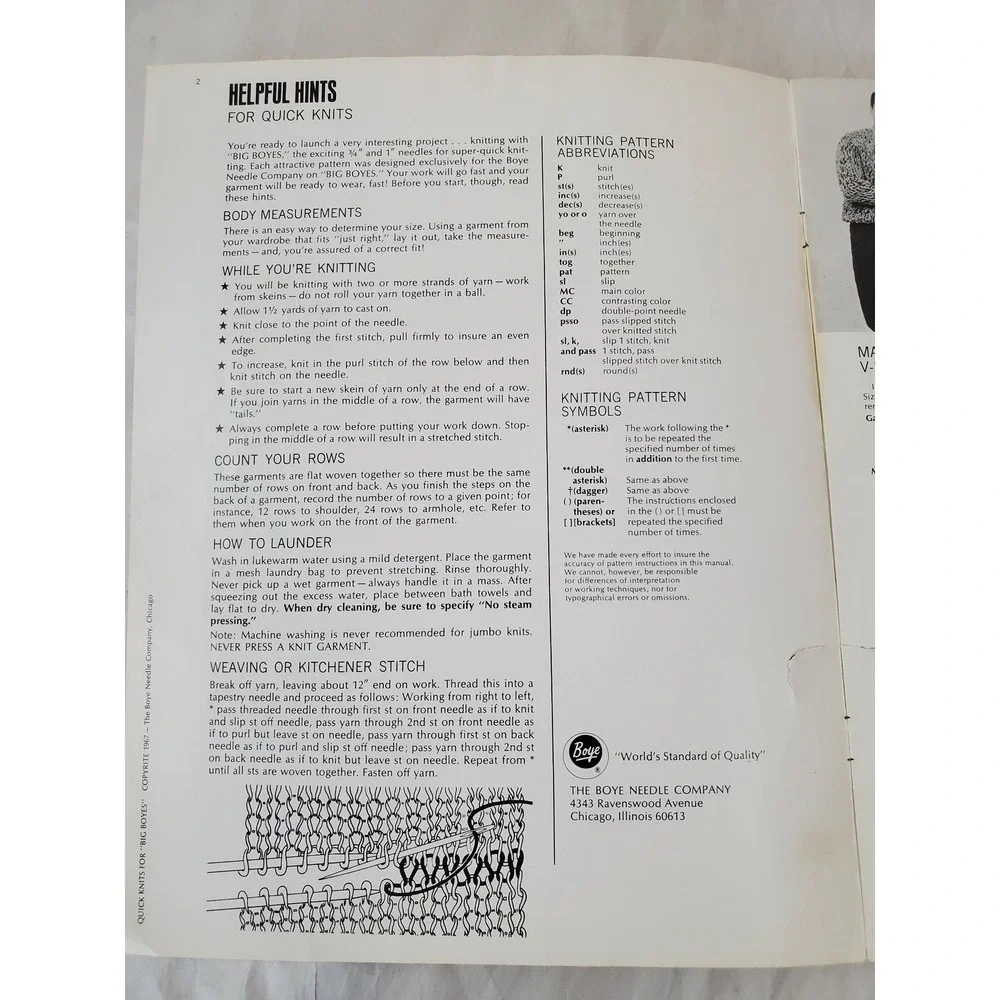 Vintage 1967 Boye Quick Knits for Big Boyes Knitting Pattern Booklet 60s Fashion